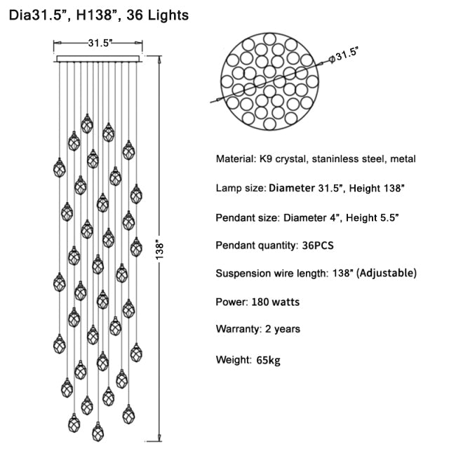 MIRODEMI® Luxury diamond crystal chandelier for staircase, living space, stairwell