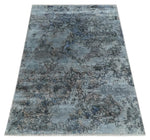 5x8 and 6x9 Silver, Charcoal and Blue Modern Abstract Handmade Wool Area Rug
