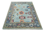 Custom Made Vibrant Colorful Aqua, Blue, Purple and Gray Hand Knotted Traditional Oushak Wool Area Rug