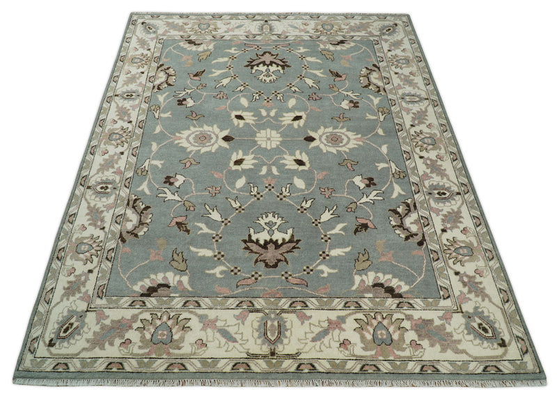 8x10 Hand Knotted Silver and Beige Traditional Persian Oushak Wool Rug | TRDCP760810