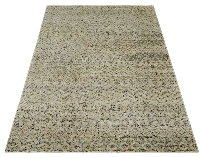 6x9 Hand Knotted Ivory, Camel and Charcoal Modern Contemporary Southwestern Tribal Trellis Recycled wool Area Rug