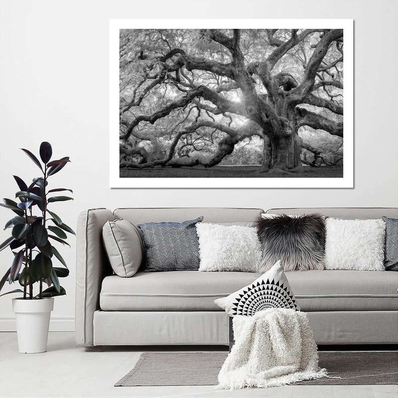 Monochrome Angel Oak Tree Wall Art