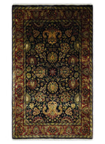 Premium look Hand Knotted Black, Brown and Gold Fine Wool Traditional Oushak Multi Size wool Area Rug