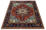 Ready to ship Rust and Blue Hand Knotted Traditional Persian Heriz Serapi Rug