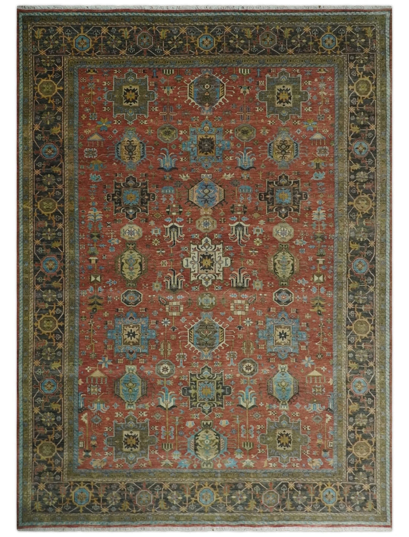 3x5, 4x6 and 10x14 Rust, Charcoal and Beige Hand Knotted Antique Serapi Wool Area Rug