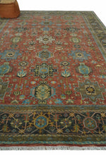 3x5, 4x6 and 10x14 Rust, Charcoal and Beige Hand Knotted Antique Serapi Wool Area Rug
