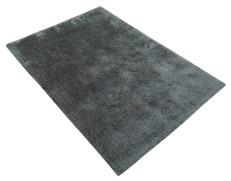 3x5, 4x6 and 5x7 Hand Woven Shag Charcoal Art Silk Soft Viscose Area Rug