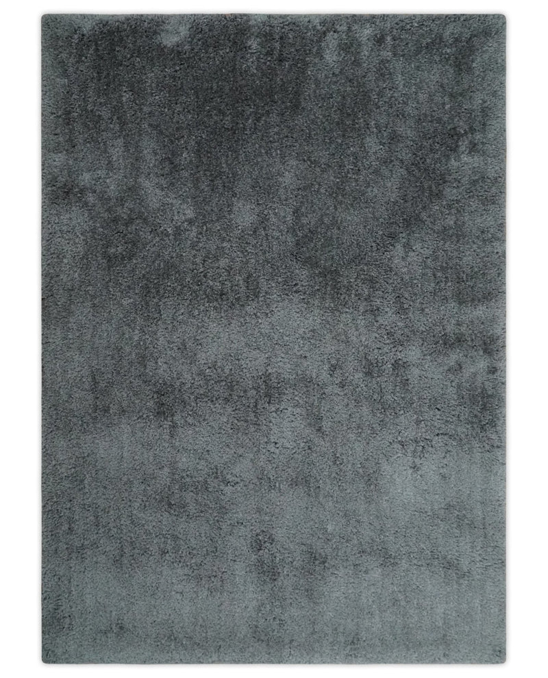 3x5, 4x6 and 5x7 Hand Woven Shag Charcoal Art Silk Soft Viscose Area Rug