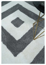 3x5, 4x6 and 5x7 Hand Woven Shag Ivory and Gray Geometrical Pattern Art Silk Soft Viscose Area Rug