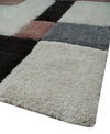 3x5, 4x6 and 5x7 Hand Woven Shag Ivory. Charcoal and Peach Art Silk Soft Viscose Area Rug