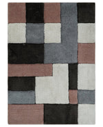 3x5, 4x6 and 5x7 Hand Woven Shag Ivory. Charcoal and Peach Art Silk Soft Viscose Area Rug