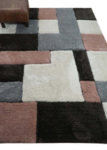3x5, 4x6 and 5x7 Hand Woven Shag Ivory. Charcoal and Peach Art Silk Soft Viscose Area Rug