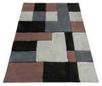 3x5, 4x6 and 5x7 Hand Woven Shag Ivory. Charcoal and Peach Art Silk Soft Viscose Area Rug