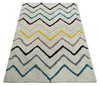 3x5, 4x6 and 5x7 Hand Woven Shag Ivory with multicolor Stripes Art Silk Soft Viscose  Area Rug