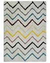 3x5, 4x6 and 5x7 Hand Woven Shag Ivory with multicolor Stripes Art Silk Soft Viscose  Area Rug