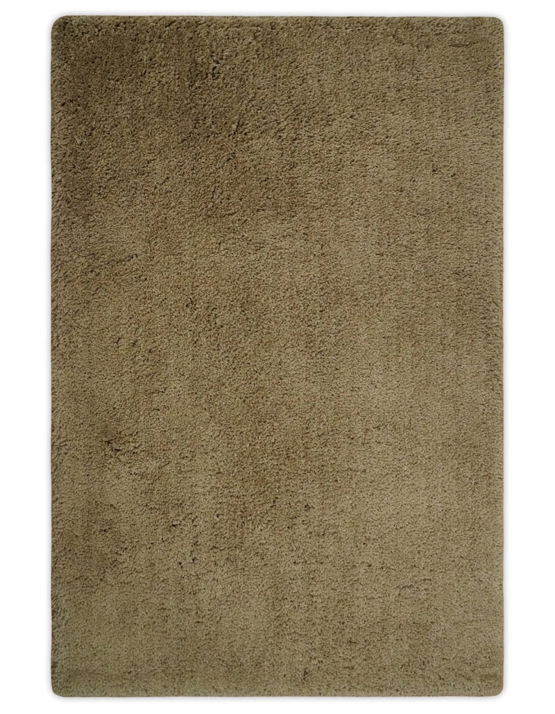 3x5, 4X6 and 5x7 Hand Woven Shag Olive Art Silk Soft Viscose Area Rug