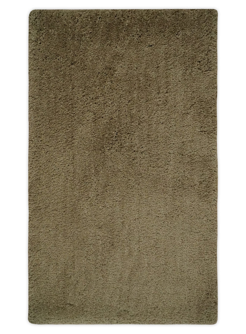 3x5, 4X6 and 5x7 Hand Woven Shag Olive Art Silk Soft Viscose Area Rug