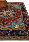 Rust and Blue Hand Knotted Traditional Heriz Serapi Multi Size wool Area Rug