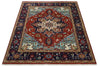 Rust and Blue Hand Knotted Traditional Heriz Serapi Multi Size wool Area Rug