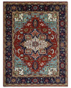 Rust and Blue Hand Knotted Traditional Heriz Serapi Multi Size wool Area Rug