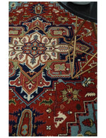 Rust and Blue Hand Knotted Traditional Heriz Serapi Multi Size wool Area Rug