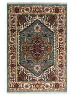 3x5 and 4x6 Mustard, Aqua and Ivory and Brown Traditional Hand knotted wool Area Rug