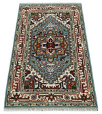 3x5 and 4x6 Mustard, Aqua and Ivory and Brown Traditional Hand knotted wool Area Rug