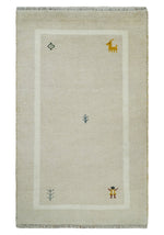 3x5 Beige and Ivory Wool Hand Knotted traditional Vintage Antique Southwestern Tribal Gabbeh | TRDCP38035