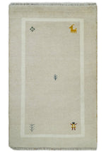 3x5 Beige and Ivory Wool Hand Knotted traditional Vintage Antique Southwestern Tribal Gabbeh | TRDCP38035