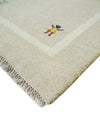 3x5 Beige and Ivory Wool Hand Knotted traditional Vintage Antique Southwestern Tribal Gabbeh | TRDCP38035