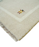 3x5 Beige and Ivory Wool Hand Knotted traditional Vintage Antique Southwestern Tribal Gabbeh | TRDCP38035
