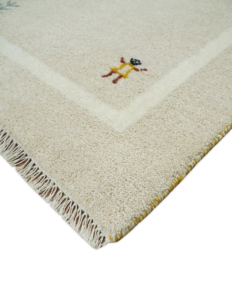 3x5 Beige and Ivory Wool Hand Knotted traditional Vintage Antique Southwestern Tribal Gabbeh | TRDCP38035