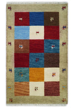 3x5 Blue and Brown Wool Hand Knotted traditional Vintage Antique Southwestern Gabbeh, Entryway rug | TRDCP37635