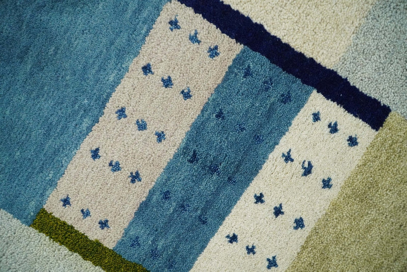 3x5 Blue and Ivory Wool Hand Knotted traditional Vintage Antique Southwestern Gabbeh | TRDCP34835