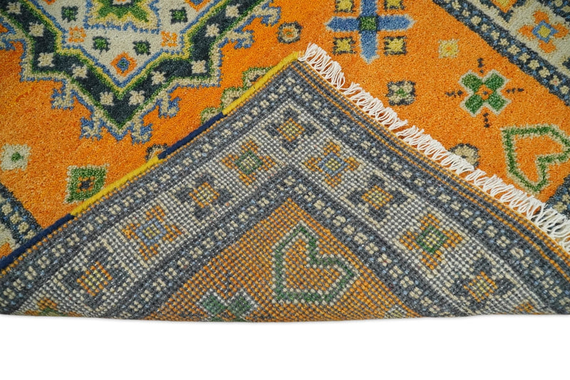 3x5 Gold and Blue Wool Hand Knotted traditional Vintage Antique Southwestern Kazak | TRDCP36735
