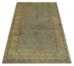 4.10x7.9 Silver, Rust and Beige Traditional Floral Hand Tufted Wool Area Rug