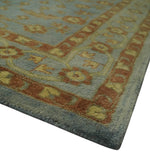 4.10x7.9 Silver, Rust and Beige Traditional Floral Hand Tufted Wool Area Rug