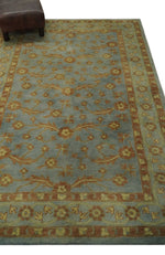 4.10x7.9 Silver, Rust and Beige Traditional Floral Hand Tufted Wool Area Rug
