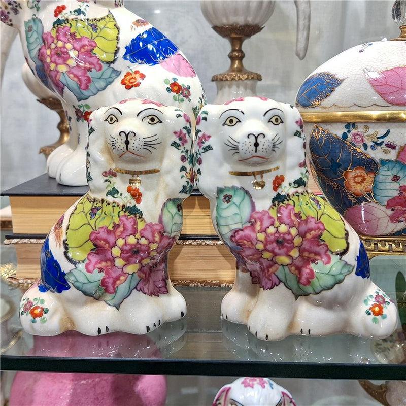 tobacco leaf staffordshire dogs This pair of classic foo dogs or guardian lions feature a hand painted tobacco leaf motif SOLDTobacco leaf staffordshire dogs