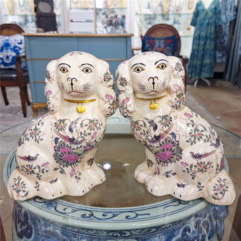 Lovecup Staffordshire Dogs- Rose Medallion Pair L348 | LOVECUP Lovecup.com Lovecup Staffordshire Dogs- Rose Medallion Pair L348 | LOVECUP Lovecup.com