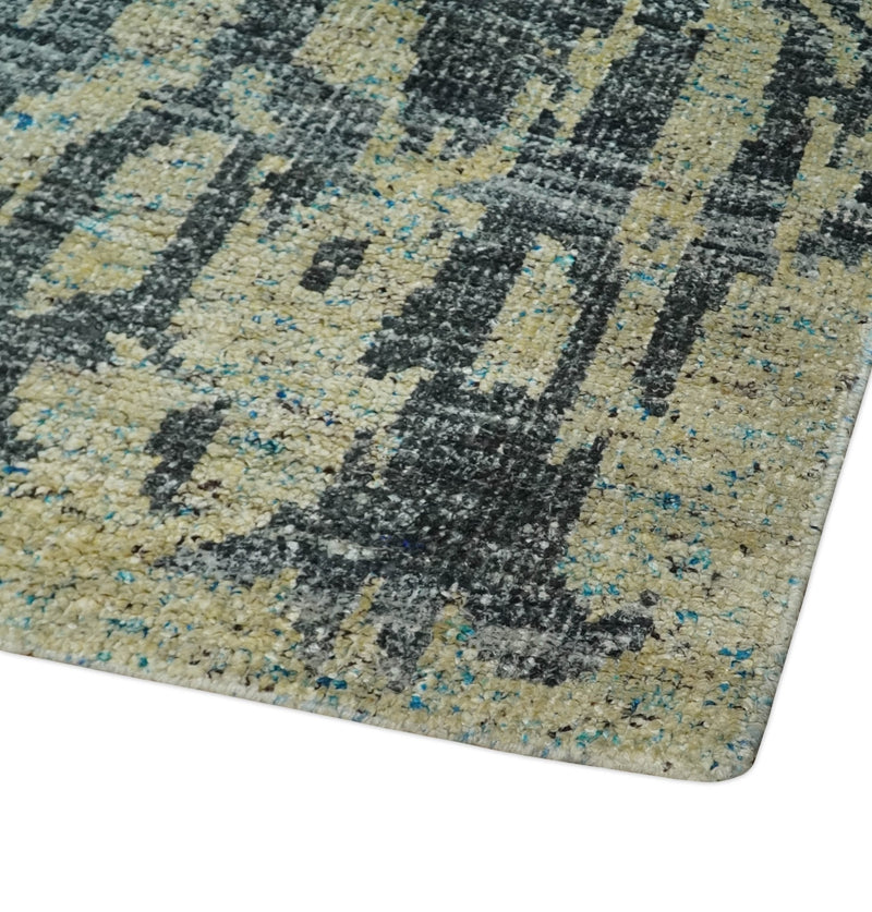 4.5x6.5 Hand Knotted Beige, Camel and Charcoal Modern Abstract Contemporary Recycled Silk Area Rug | OP127