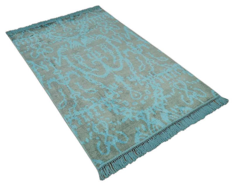 4.5x6.5 Hand Knotted Blue and Gray Modern Persian Style Contemporary Art Silk Area Rug | OP133