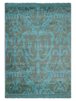 4.5x6.5 Hand Knotted Blue and Gray Modern Persian Style Contemporary Art Silk Area Rug | OP133