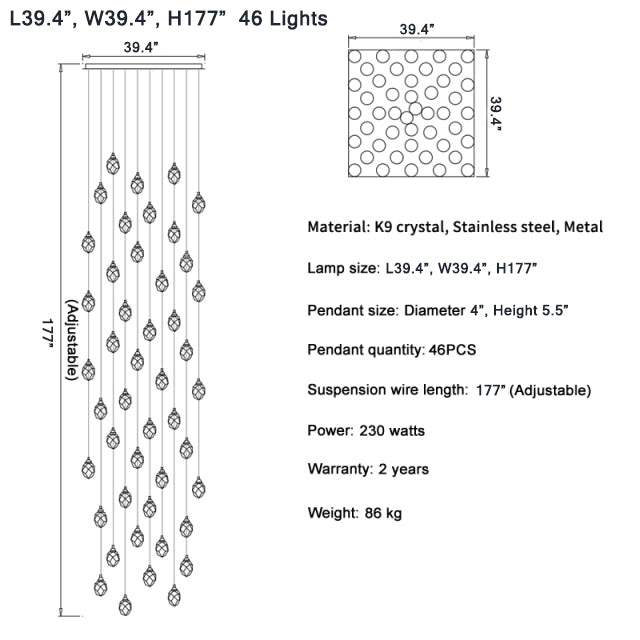 MIRODEMI® Luxury diamond crystal chandelier for staircase, living space, stairwell