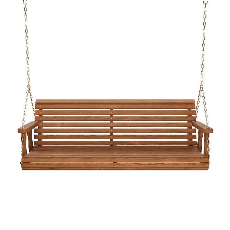Amish Casual 5 Foot Roll Back Porch Swing in Oak Stain