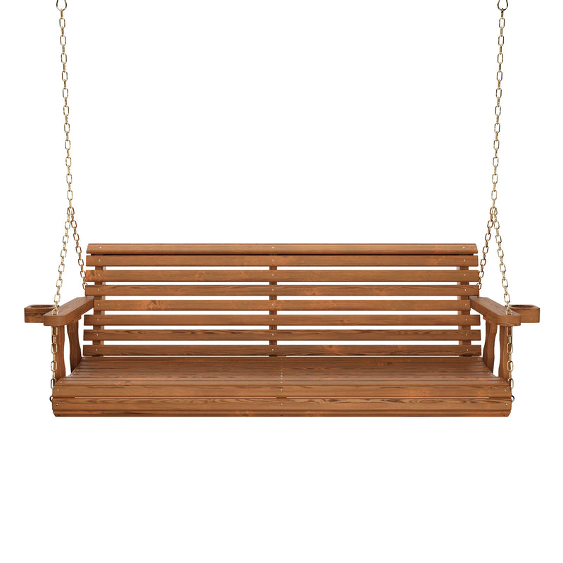 Amish Casual 5 Foot Roll Back Porch Swing in Oak Stain