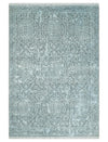 4x6 Fine Hand Knotted Silver and Blue Traditional Vintage Persian Style Antique Wool and Silk Rug | AGR18