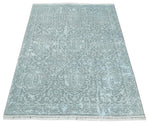 4x6 Fine Hand Knotted Silver and Blue Traditional Vintage Persian Style Antique Wool and Silk Rug | AGR18