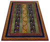 4x6 Green, Gold and Blue Striped Wool Hand Knotted Southwestern Lori Gabbeh Rug | KNT54