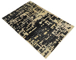 4x6 Hand Knotted Camel and Black Modern Abstract Contemporary Recycled Silk Area Rug | OP54